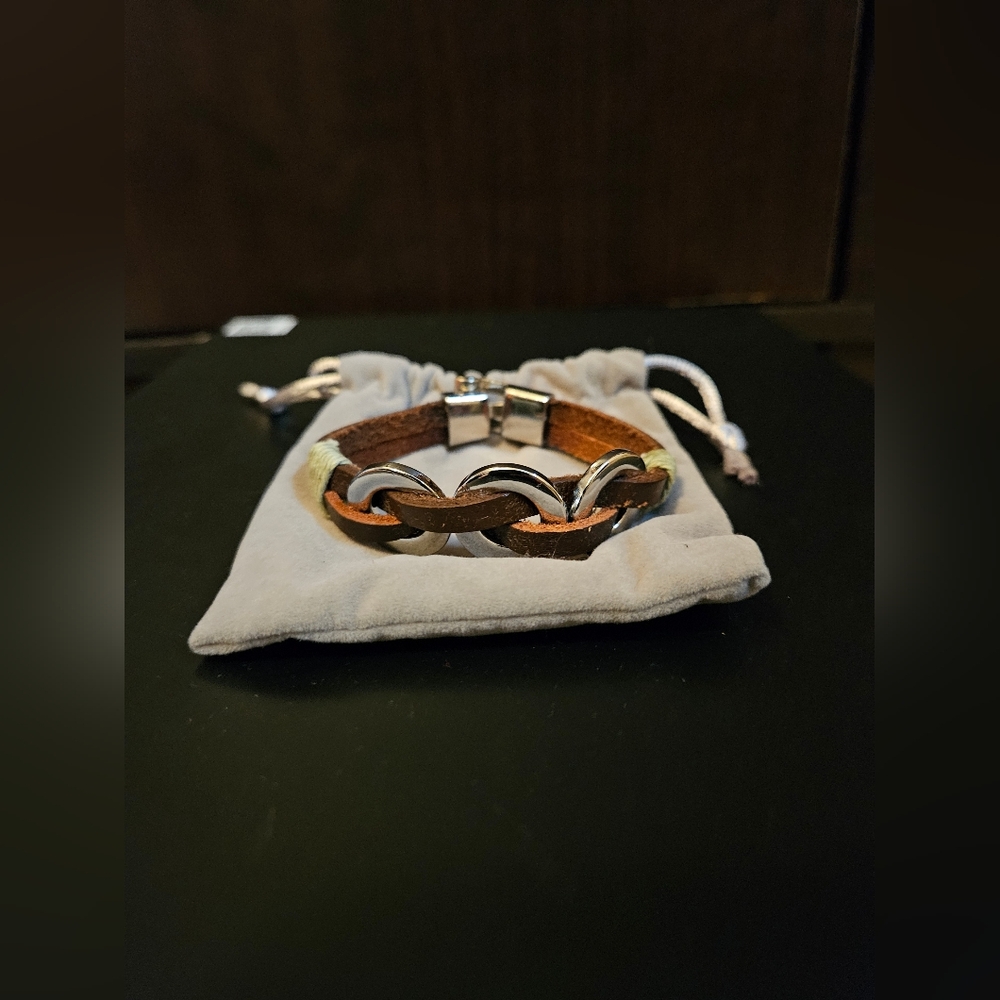 Braided Leather and Silver Link Bracelet - Brown